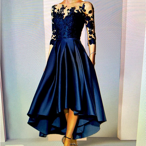 Beaded Scoop A-Line Ruffle Knee-Length Dress Slate Blue main image 1